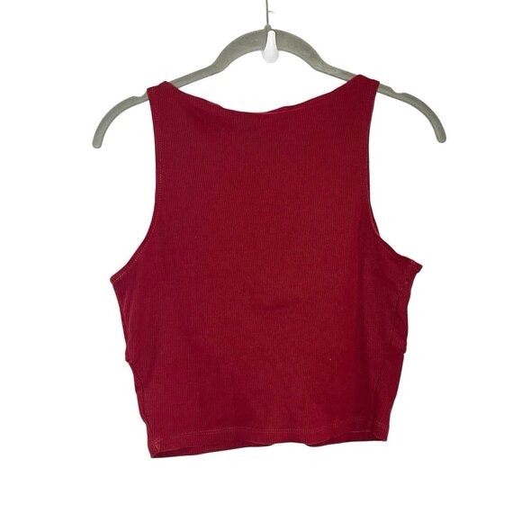 Roxy Tie Knot Front Red Ribbed V-Neck Crop Tank Top Stretch Solid Size M - Picture 2 of 5